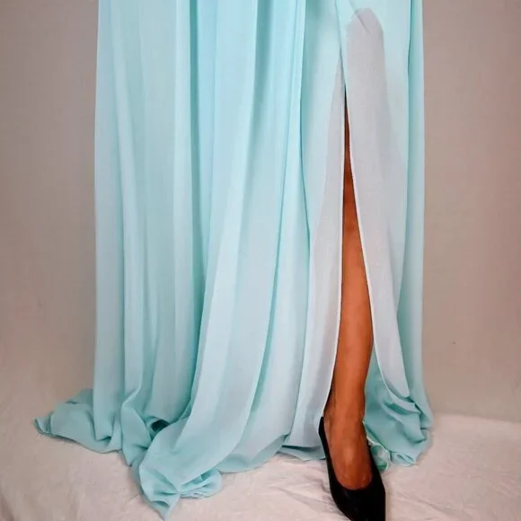 NWT Terani Couture Strapless Blue Gold Jeweled Formal Gown $495